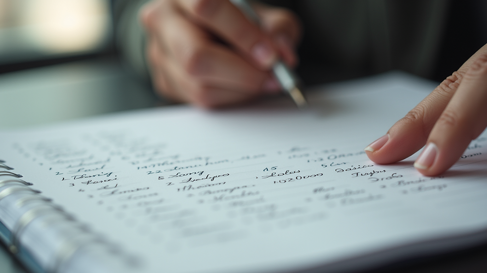 Close-up view of a ledger with handwritten entries