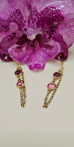 Boucles D'oreilles Tres.Or - Cristal Rose & Opaline, Acier Doré, Neuf Avec étiquette