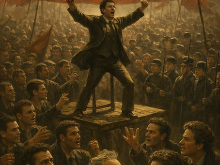 Recreación de una asamblea popular en la calle de la Liga de los obreros