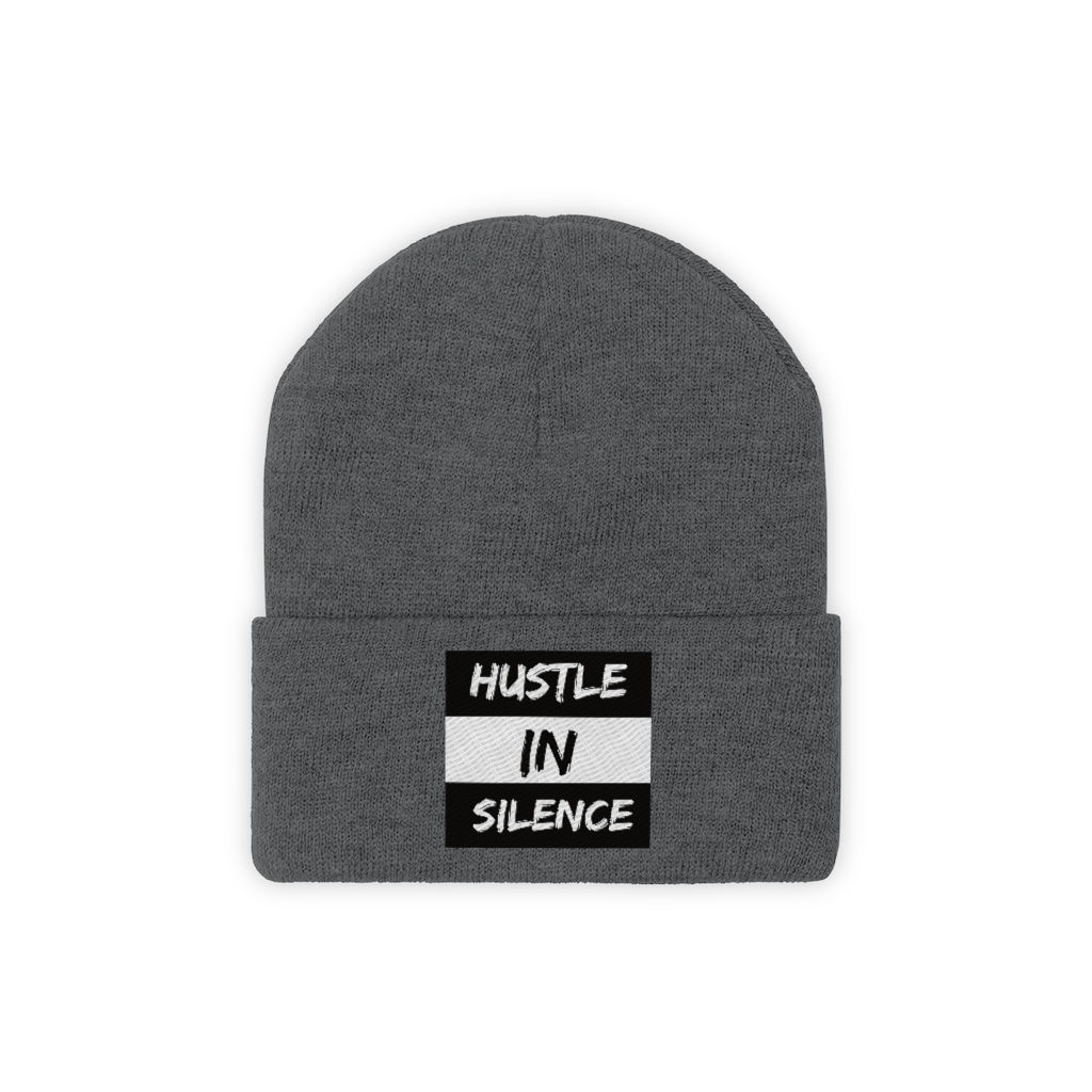 Hustle In Silence Advisory - Embroidered Knit Beanie