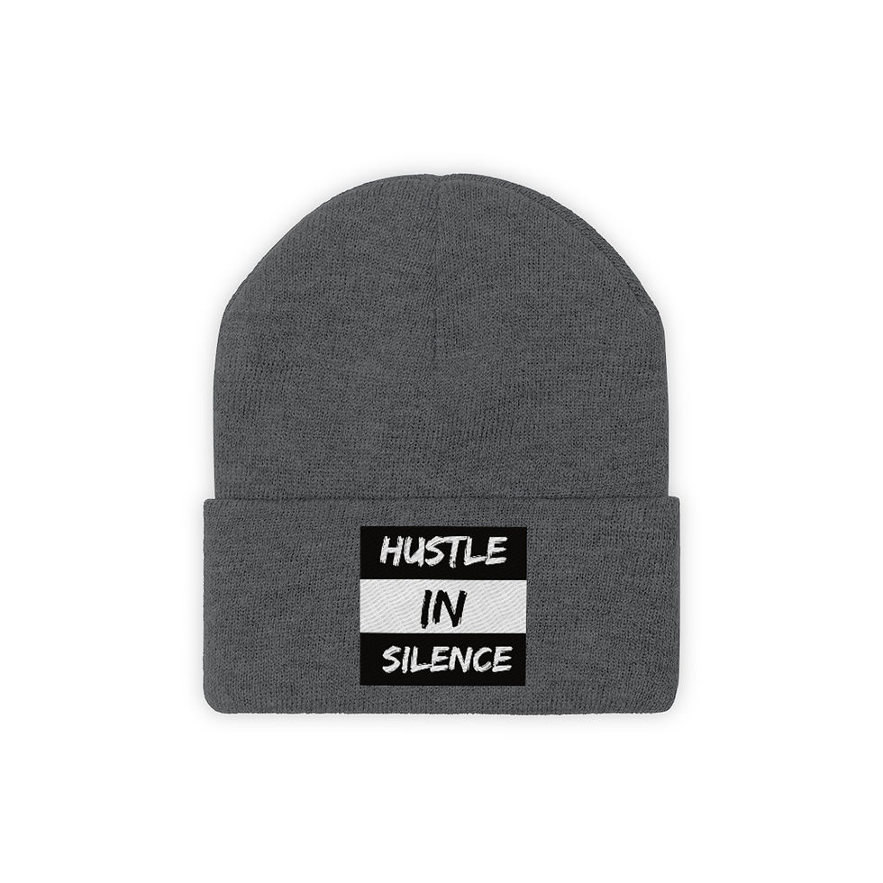 Hustle In Silence Advisory - Embroidered Knit Beanie