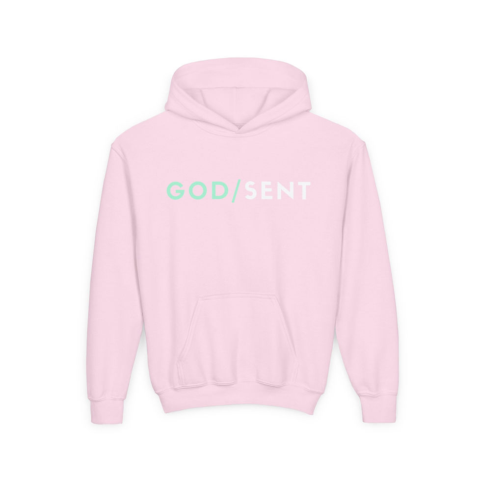 Thumbnail: God Sent - Youth Heavy Blend Hooded Sweatshirt - Mint & White