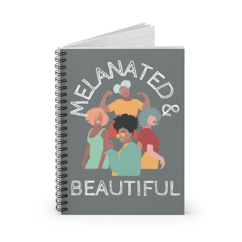 Spiral Notebook - Ruled Line - 4 Melanated and Beautiful - Gray