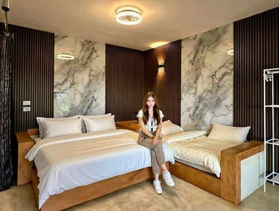 Luxury suite bedroom with king and single bed Las Galeras Village