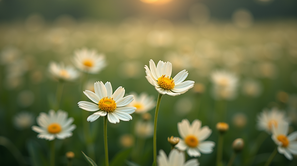 High angle view of a serene nature scene with blooming flowers