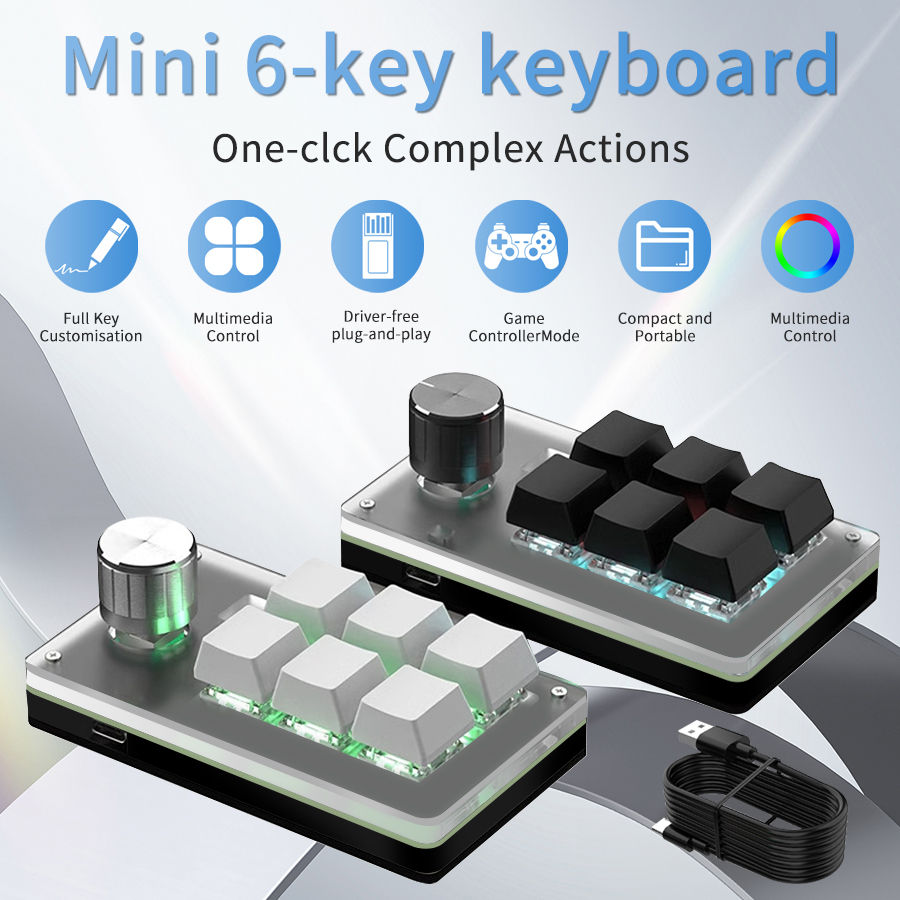 6 Keys 1 Knob RGB Programming Macro Gaming Knob Keypads Mini Custom Programming