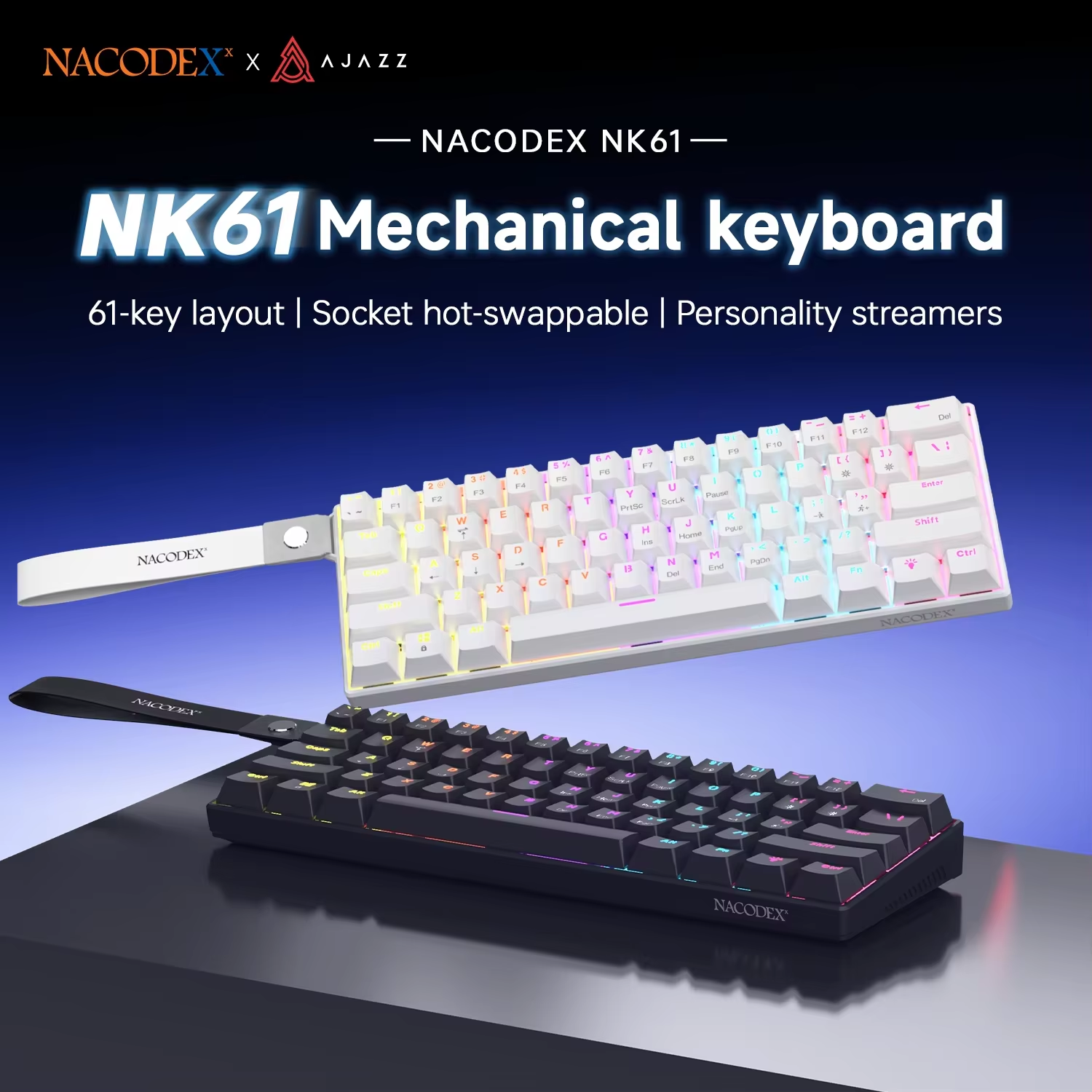 AJAZZ NK61 Wired Gaming Mechanical Keyboard 60% RGB Hot-Swappable 61 Keys Red Sw