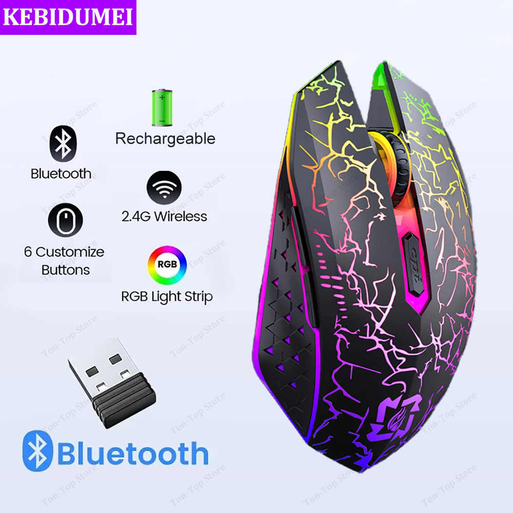 RGB Gaming Mouse Bluetooth Mouse 2.4G Wireless Mouse Ergonomic 1600DPI 6 Mute Bu