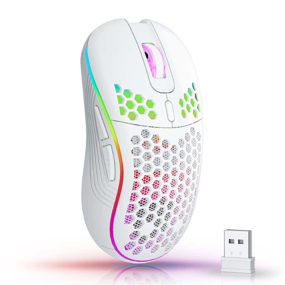 2.4G Wireless Mouse with RGB Backlit 6-button 3-speed DPI Type C Rechargeable Er
