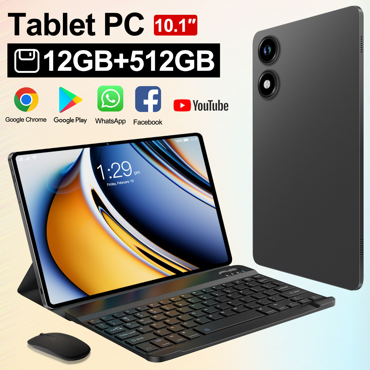 Tablet PC Android 14 Smart Tablet 12GB 512GB 10.1 Inch 32MP Beauty Cam 10 Core G