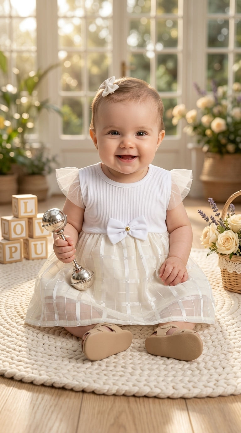 Miniatura: Vestido Infantil Feminino Off-White E Branco Princesa M