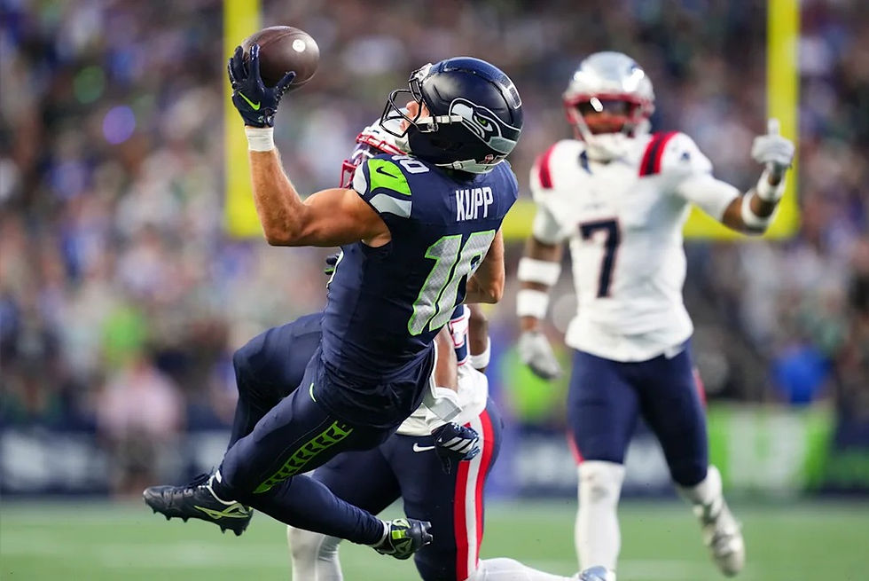 Cooper Kupp, veteran NFL receiver, making an incredible one handed diving catch (Cooper Neill, https://www.nfl.com/photos/top-10-photos-from-week-1-of-the-2026-season )