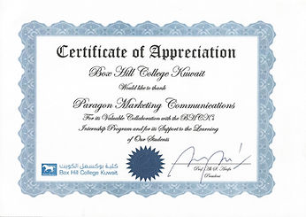 Certificate of Appreciation-Box hill col