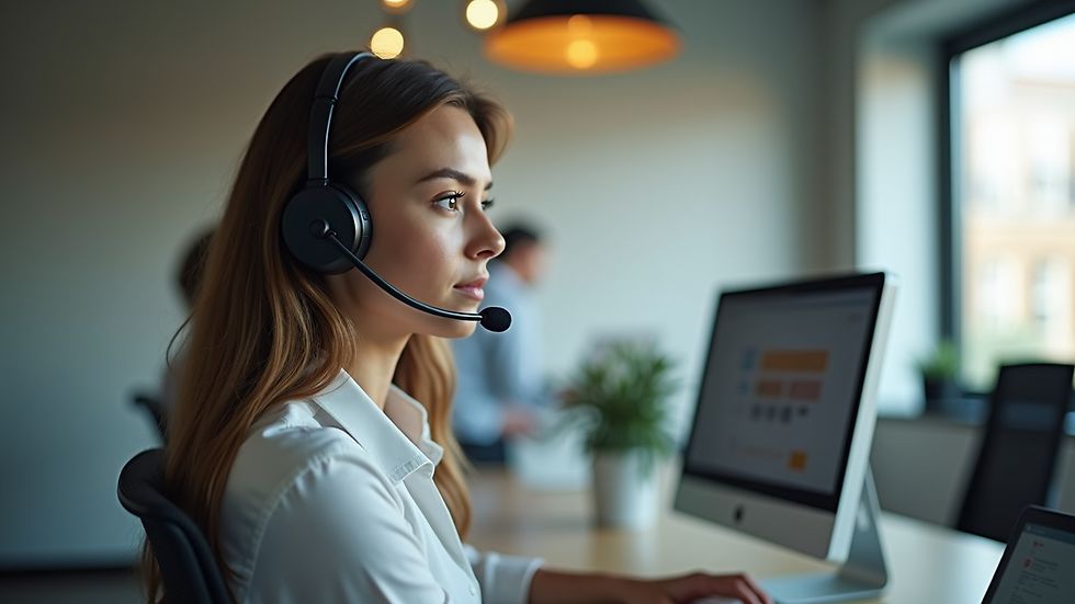 Close-up view of a customer service representative assisting a client over the phone