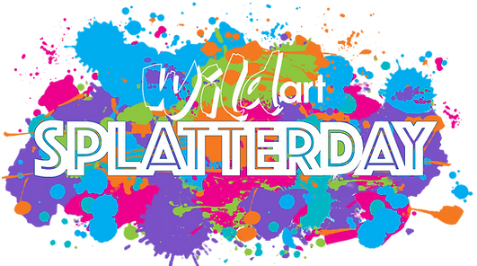 WildArt Splatterday logo with colorful paint splashes representing a playful, energetic splatter painting experience in Covington, Georgia