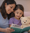 Parent reading with child at home, representing families participating in the Ferst Readers early literacy program.