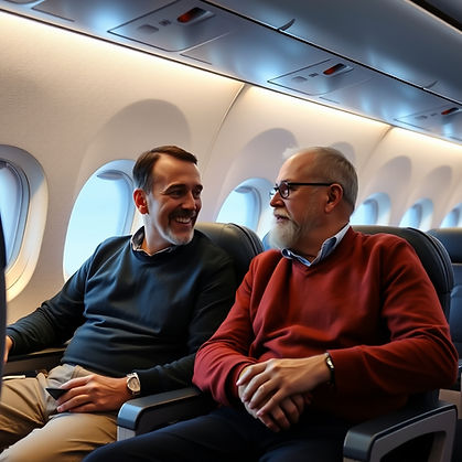 2 men sitting beside each other and talking in a commercial passenger airplane.jpg