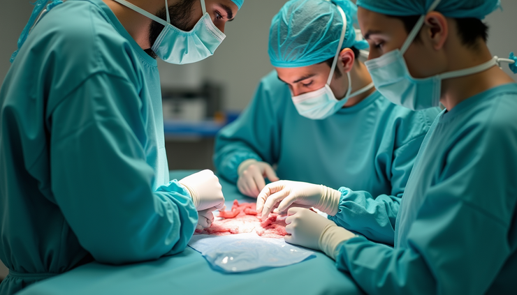 Eye-level view of pediatric surgeon preparing for neonatal abdominal surgery