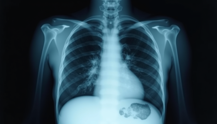 Close-up view of a newborn chest X-ray showing congenital lung cysts