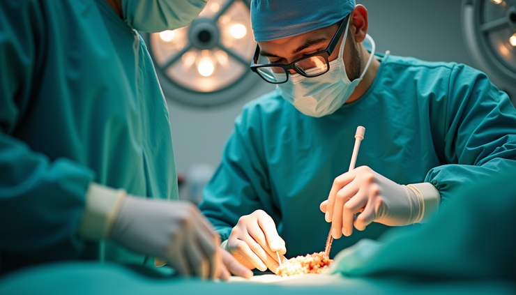 Eye-level view of a pediatric surgeon preparing for diaphragmatic hernia repair surgery