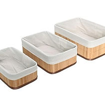 Jogo de 03 Cestos Organizadores Feito de Bambu - Cor Claro.