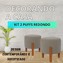Kit 2 Puffs redondo - Pés de Madeira maciça