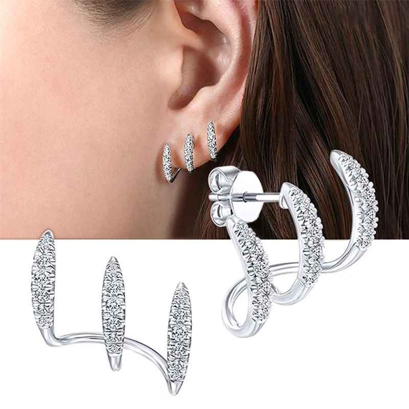 3l'lü Kristal Silver Küpe