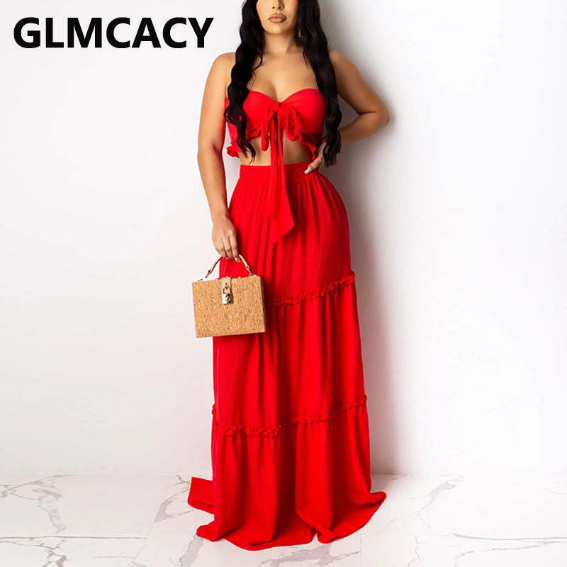 Thumbnail: Crop Top Cami with long Skirt