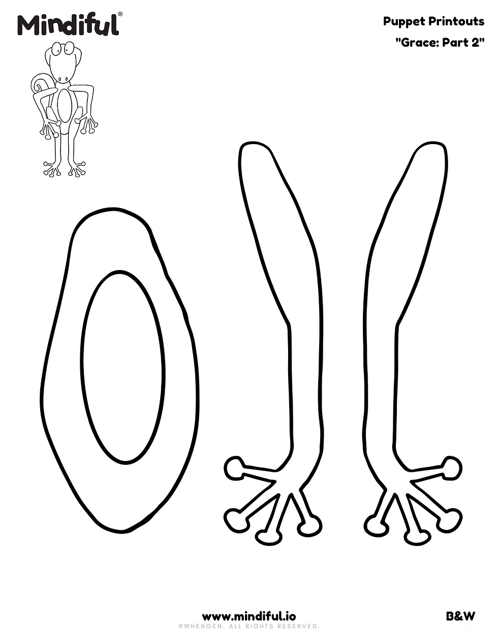 Thumbnail: Large Grace Puppet Printout - BW - Mindiful® Digital Download