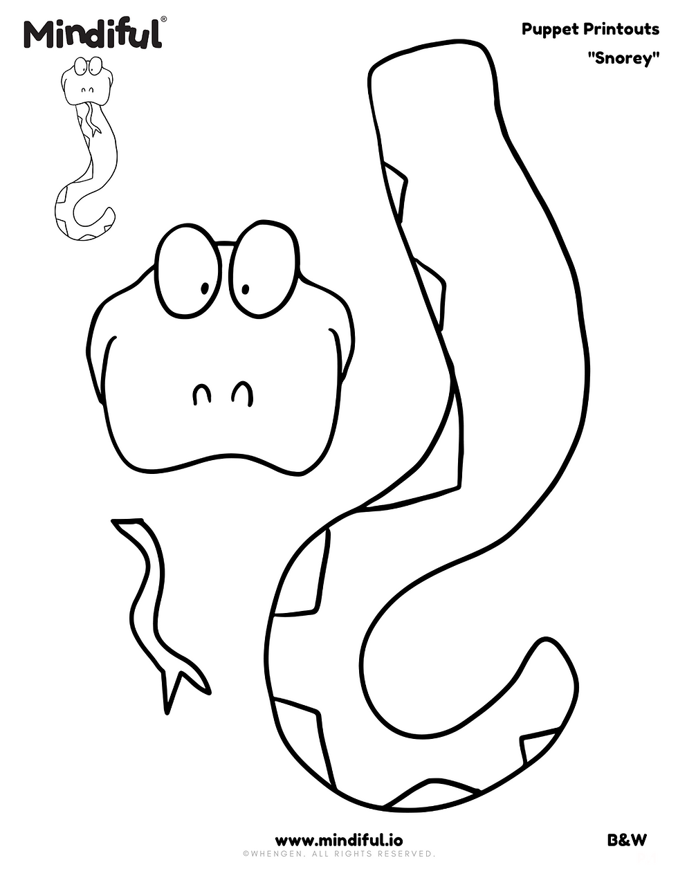 Snorey Puppet Printout - BW - Mindiful® Digital Download