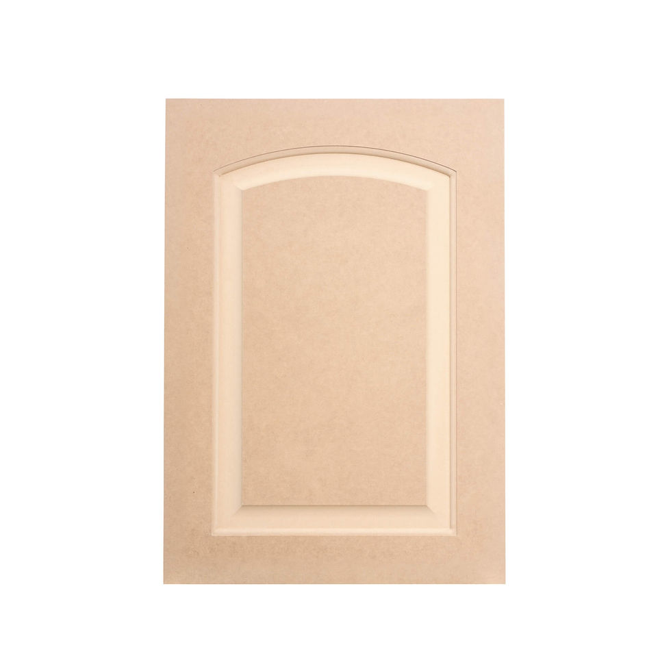 Front view of Eyebrow-style raised panel MDF door with soft arched top