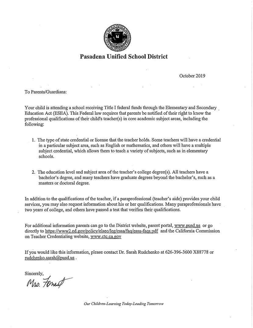 Title I Parent Notification