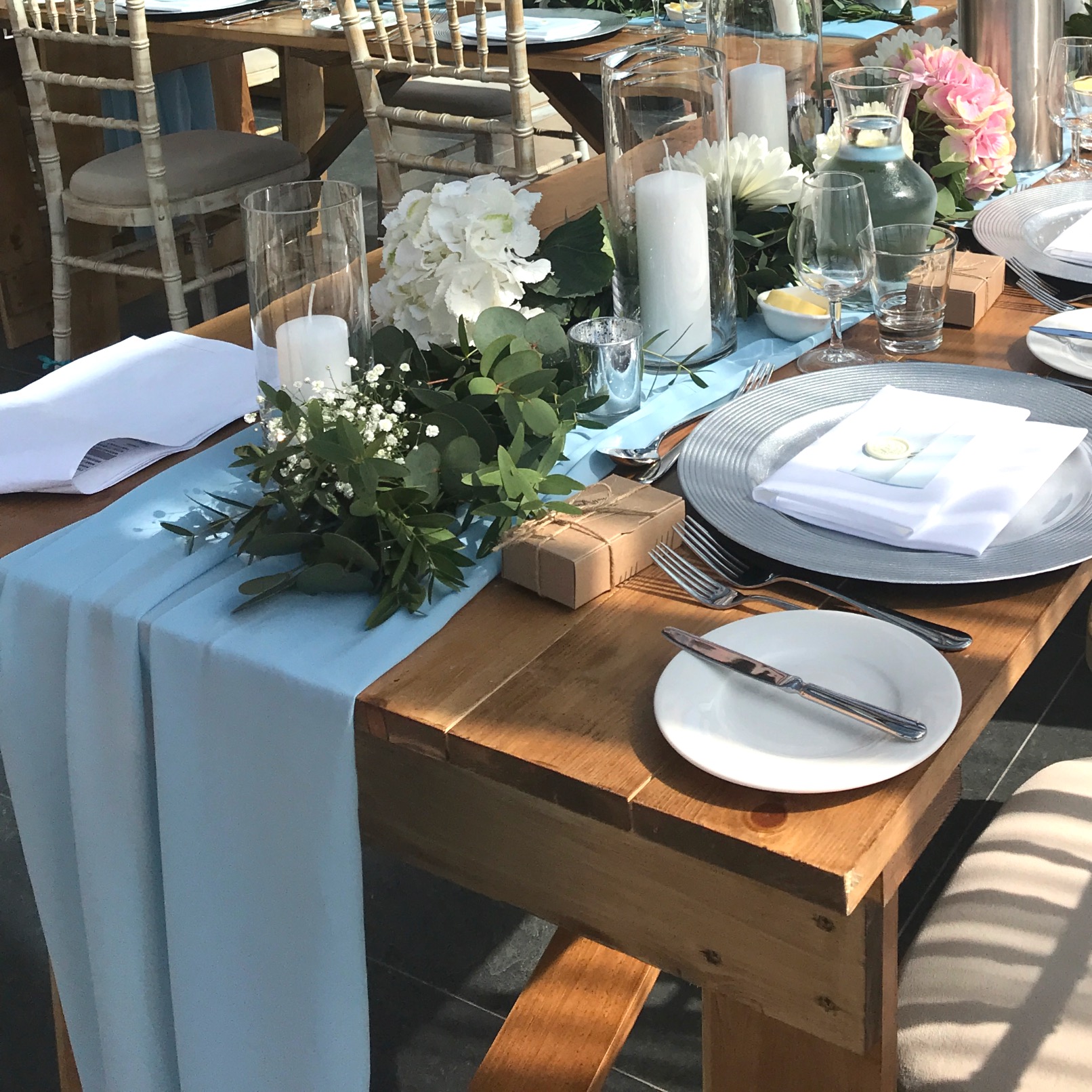 DUSTY BLUE CHIFFON TABLE RUNNER