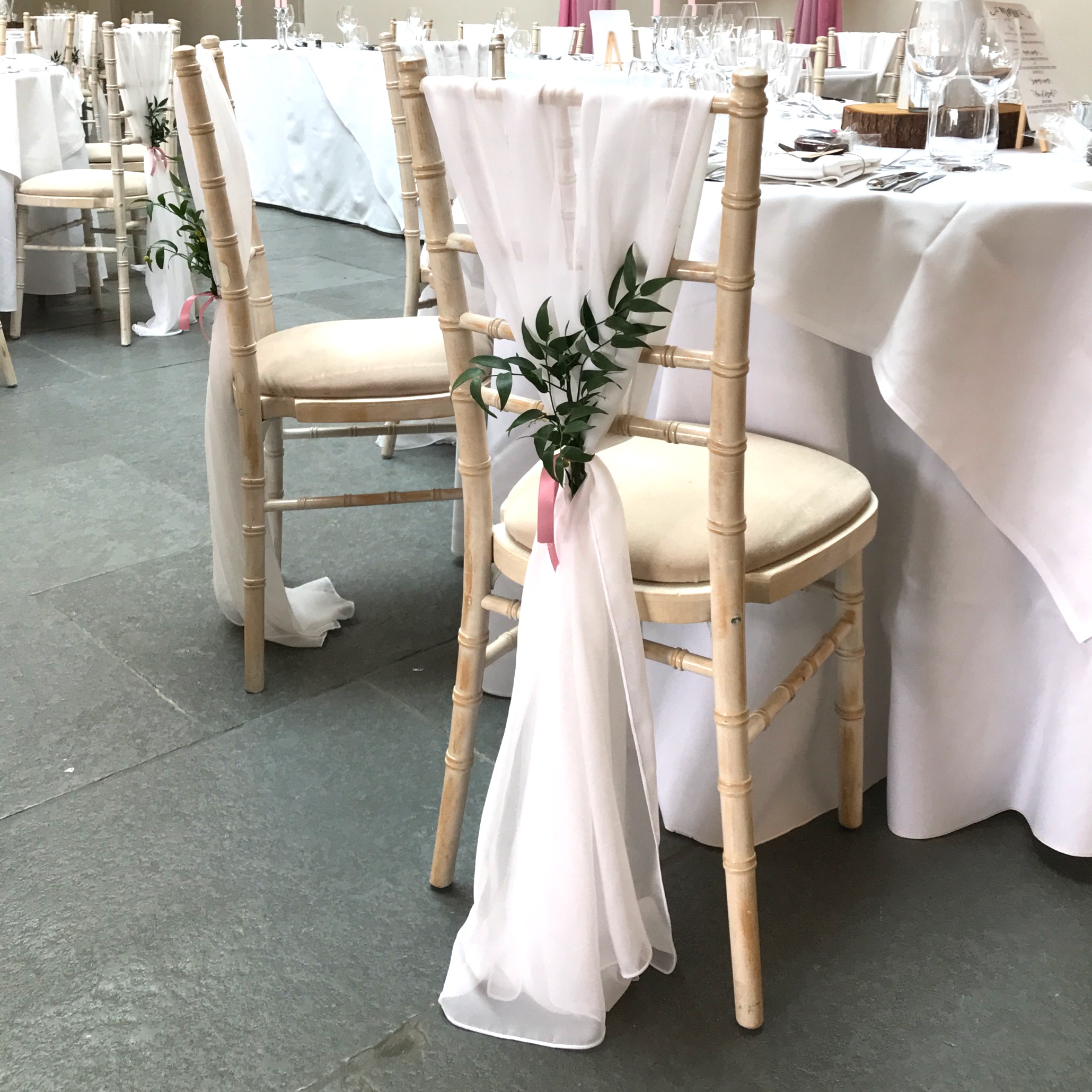WHITE CHIFFON CHAIR DRAPES