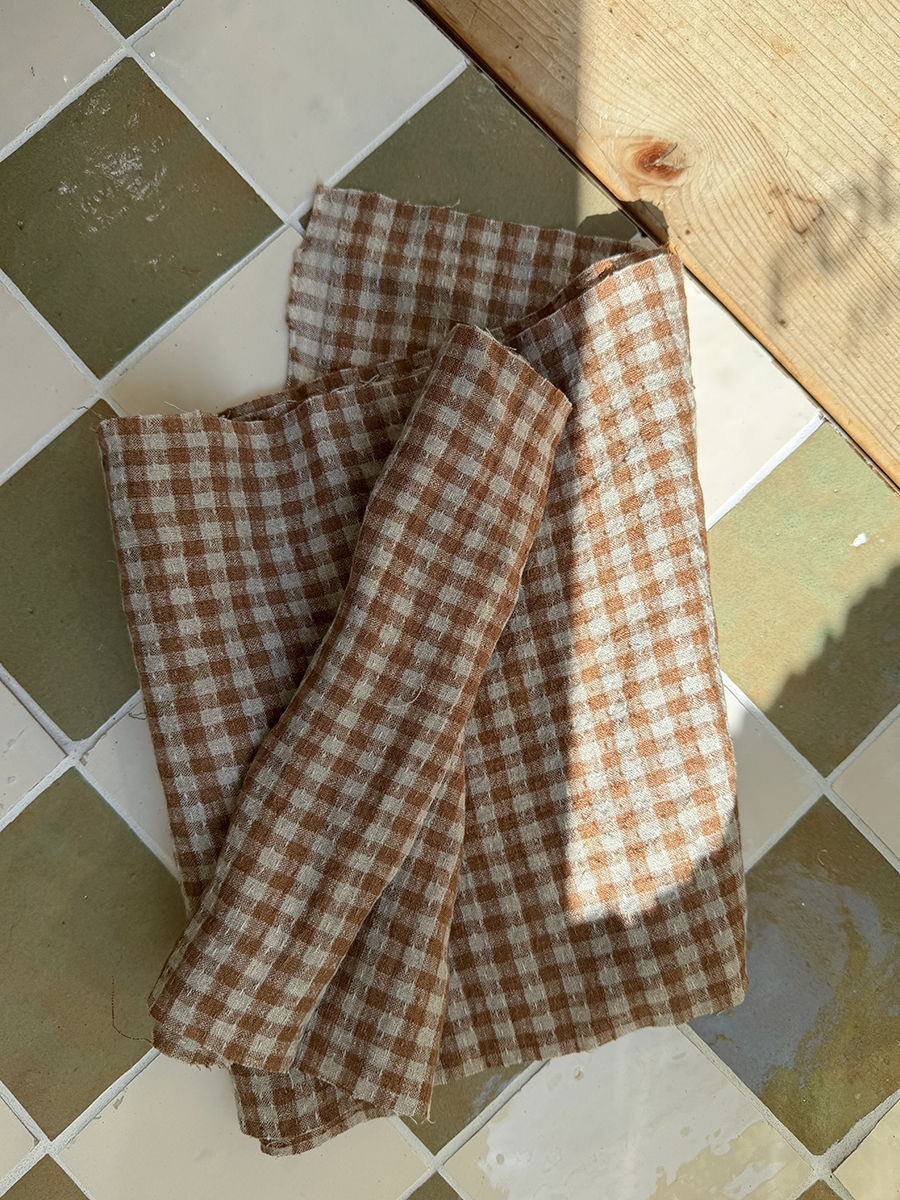 Thumbnail: Gingham Slub Linen Bronze 150gsm