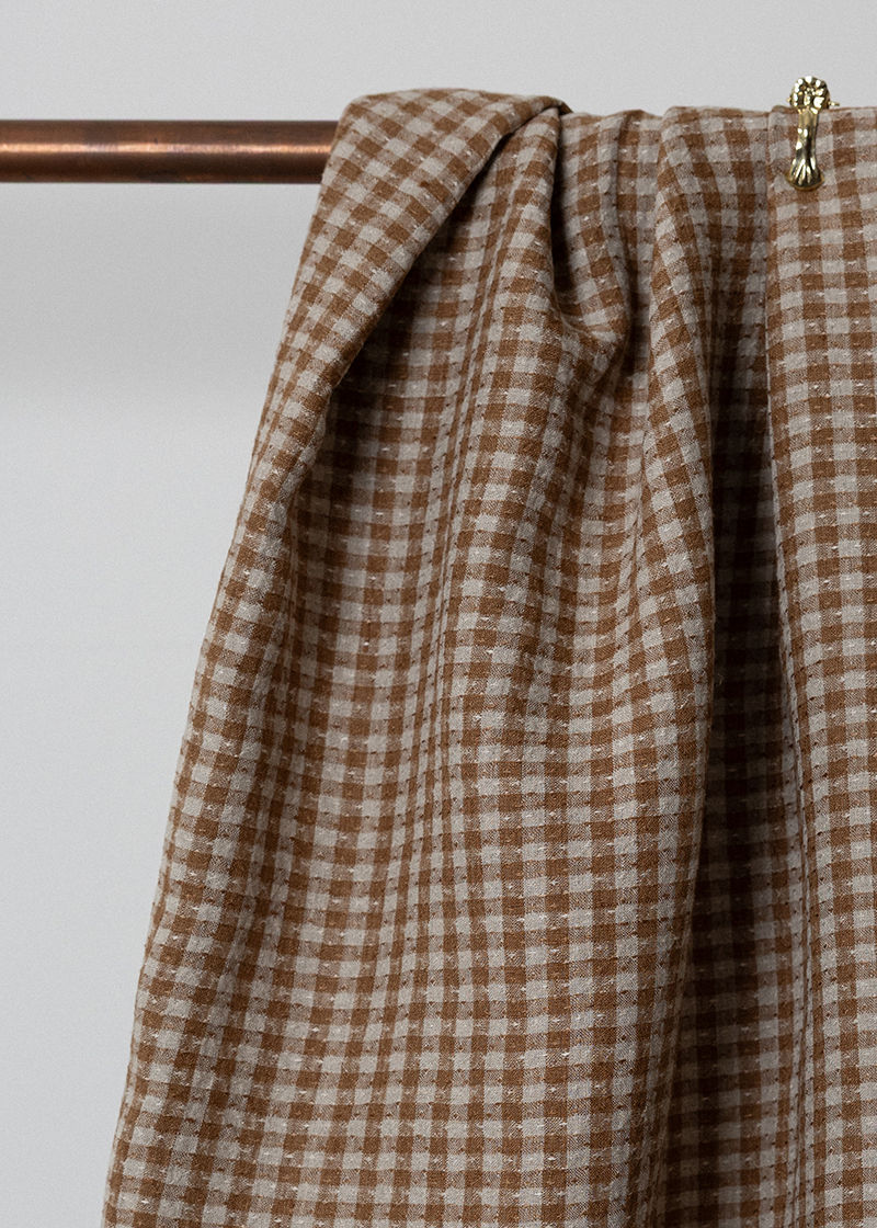 Thumbnail: Gingham Slub Linen Bronze 150gsm