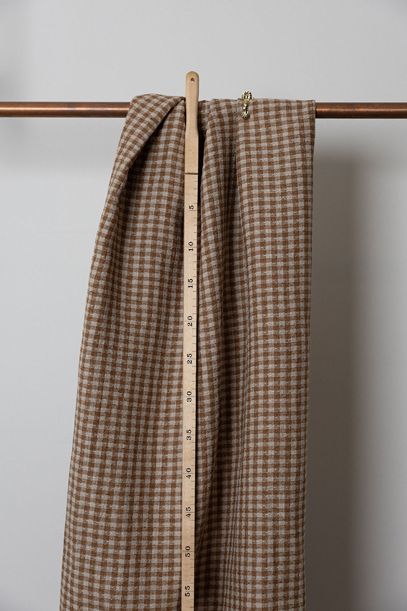 Thumbnail: Gingham Slub Linen Bronze 150gsm