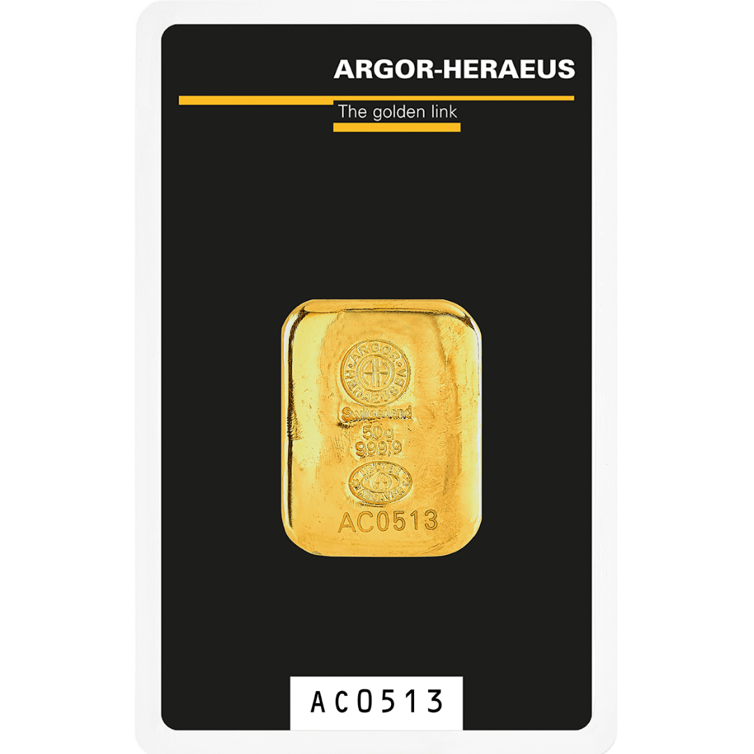 50 grama zlatna poluga (livena) - Argor Heraeus