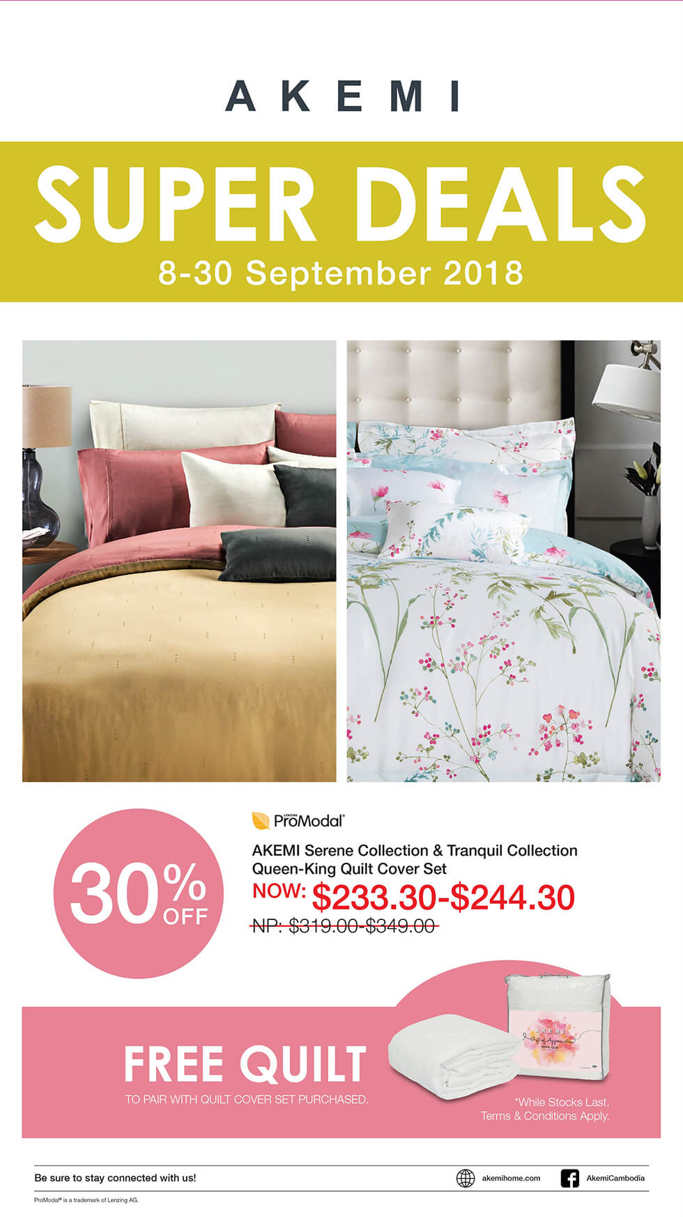 Akemi Super Deals with Green and pink colour layout with a golden bed colour and floral bed