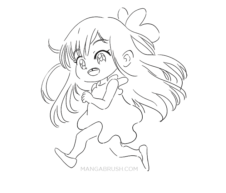 Animated banner GIF featuring a manga-style chibi anime girl running, dynamic pose with energetic motion lines, designed for manga brush or anime art promotion.