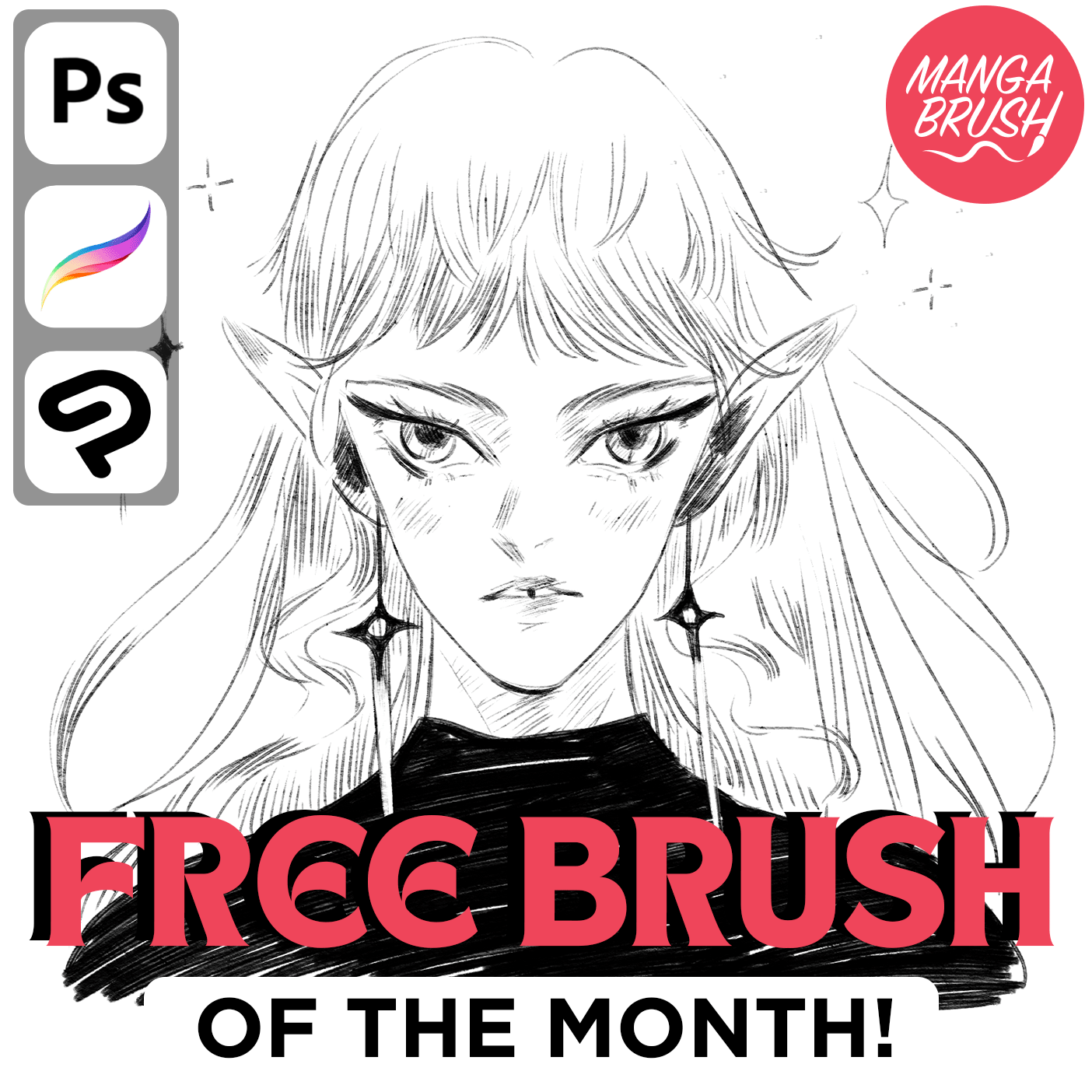 Free Anime & Manga Brush of the Month from MangaBrush — professional digital brush for Procreate, Photoshop, and Clip Studio Paint, created by a former Pixar/Disney artist.