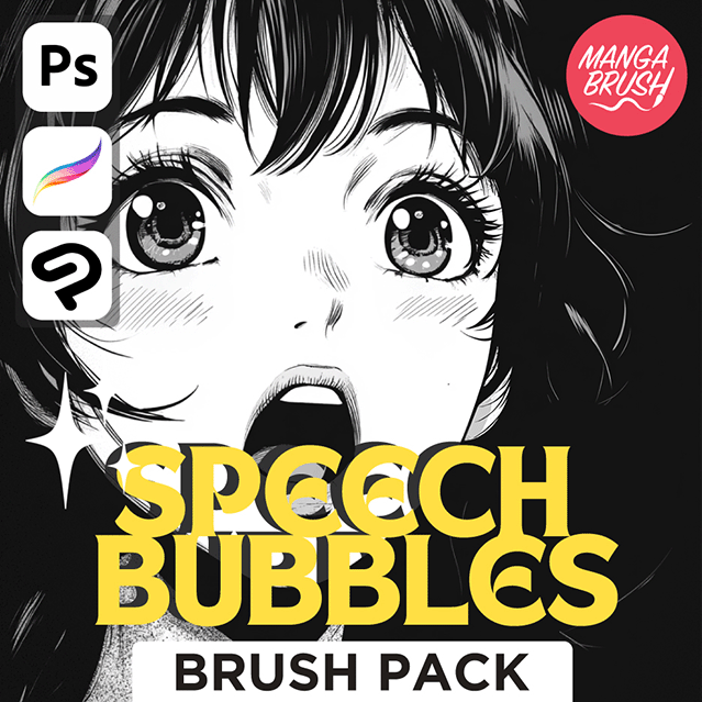 Shonen Brush Pack cover featuring bold anime-style ink strokes, dynamic speedlines, and high-contrast manga textures designed