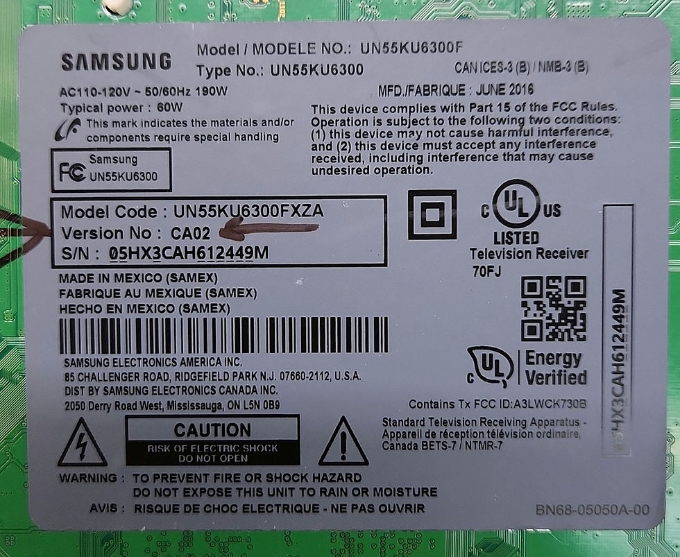 Thumbnail: SAMSUNG  Version No: CA02 UN55KU6300FXZA BN94-10838D Main Board