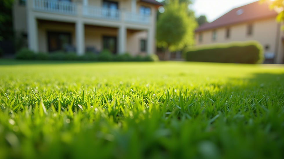 Eye-level view of a well-maintained lawn with vibrant green grass