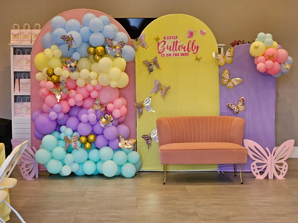 Eye-level view of colorful balloon decorations at a festive event