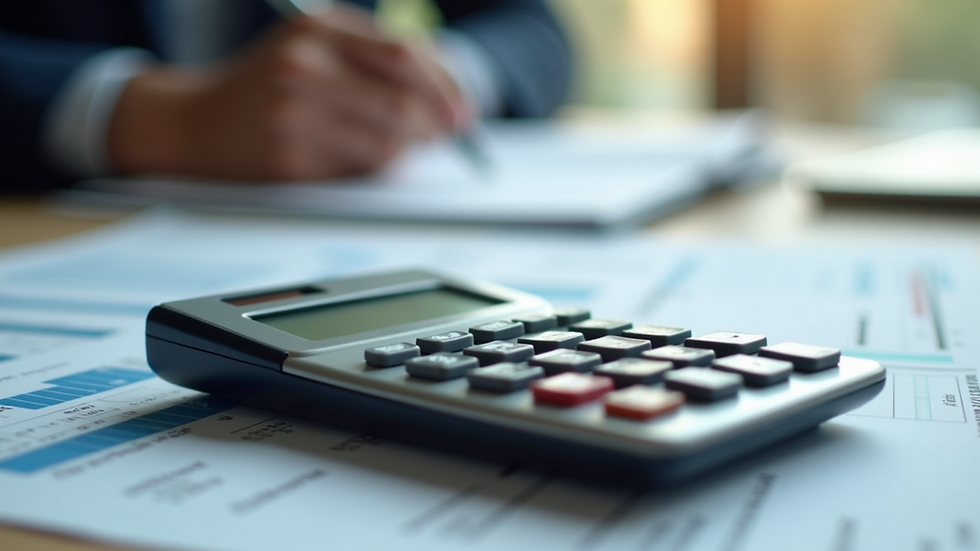 Close-up view of a calculator with tax documents