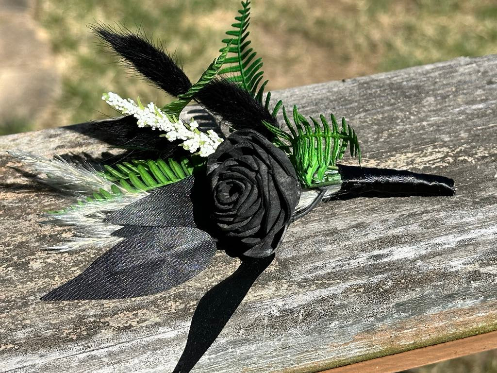 Moody Green and Black Boutonnieres