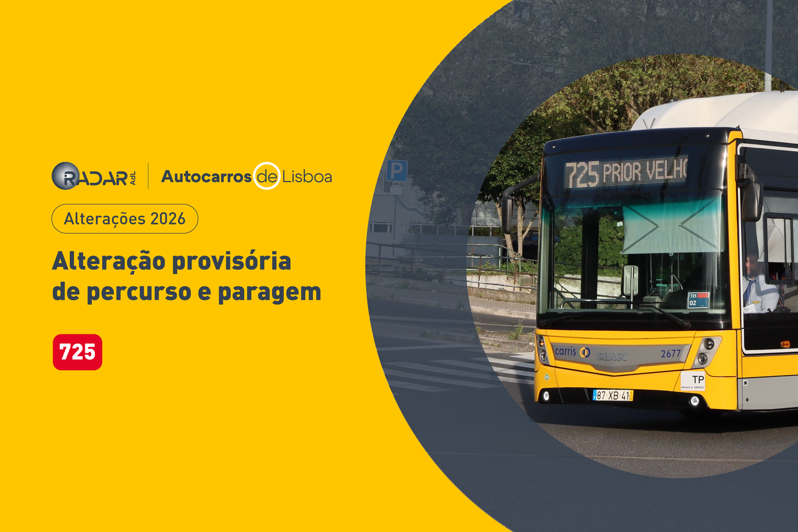 Alteração provisória de percurso e paragem