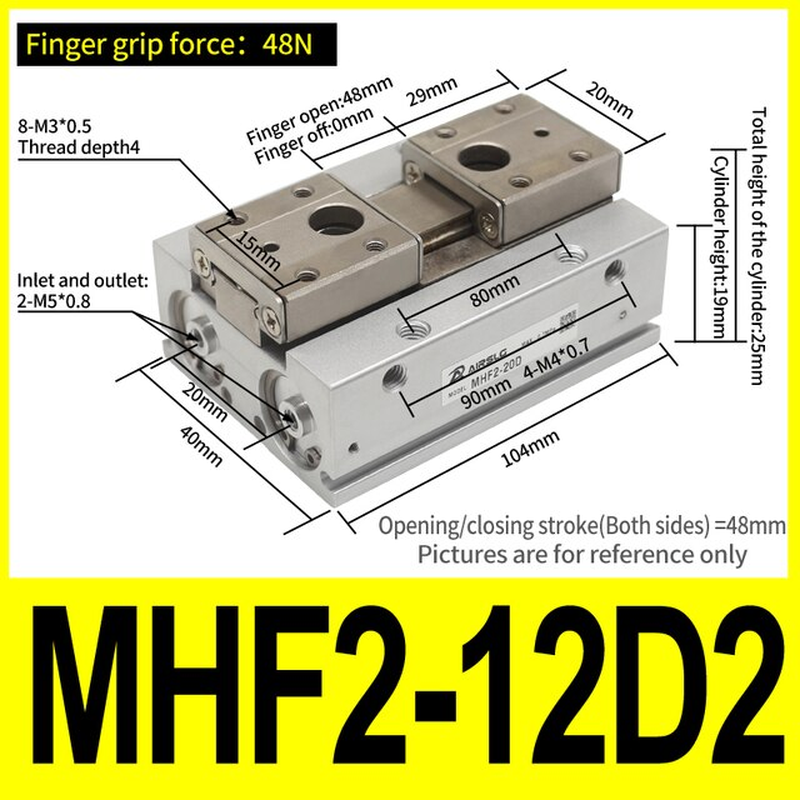 Miniature : Pince pneumatique à profil bas de type SMC MHF2-8D MHF2-12D MHF2-16D MHF2-20