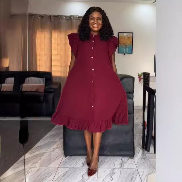 縮圖：sleeveless wood ear lace flying sleeve dress